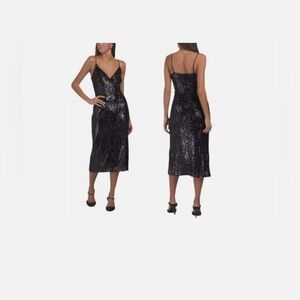 Ramy Brook Leanne Black Strap Sequin Midi Formal Dress Sz 4